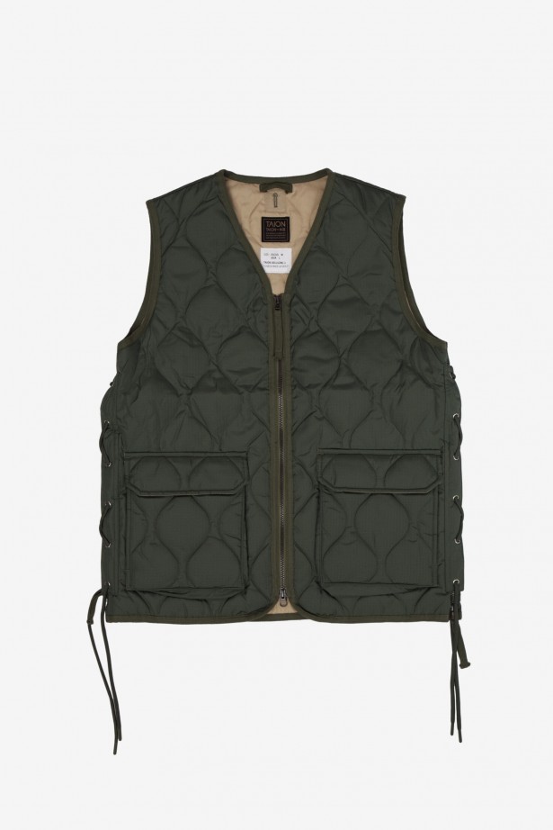 Military Zip V Neck Down Vest